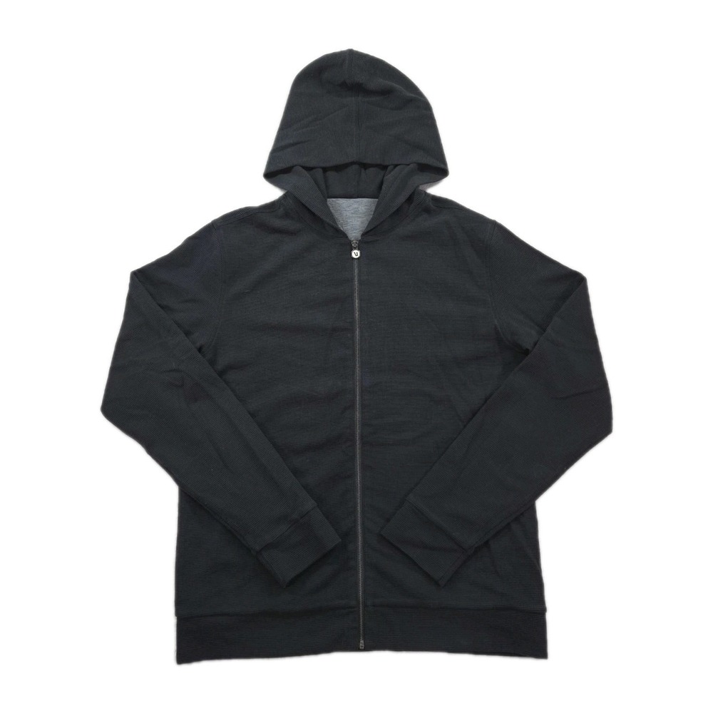 Vuori Performance Waffle Zip Hoodie Washed Black Mens Medium V259 Jersey Lined